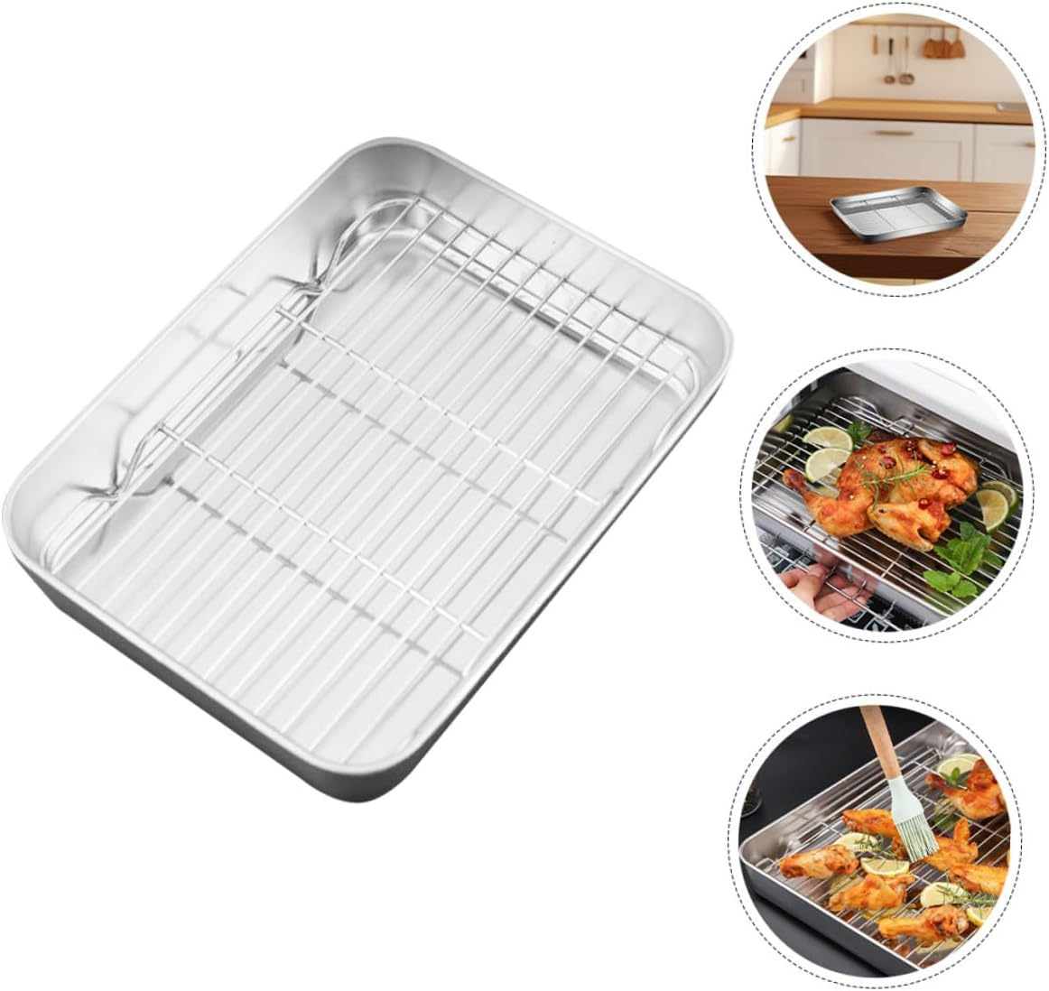 Stainless Steel Baking Pan with Deep Tray and Removable Wire Cooling Rack 23X17X5Cm Mini Cookie Sheet for Oven Baking and Food Storage image number 1