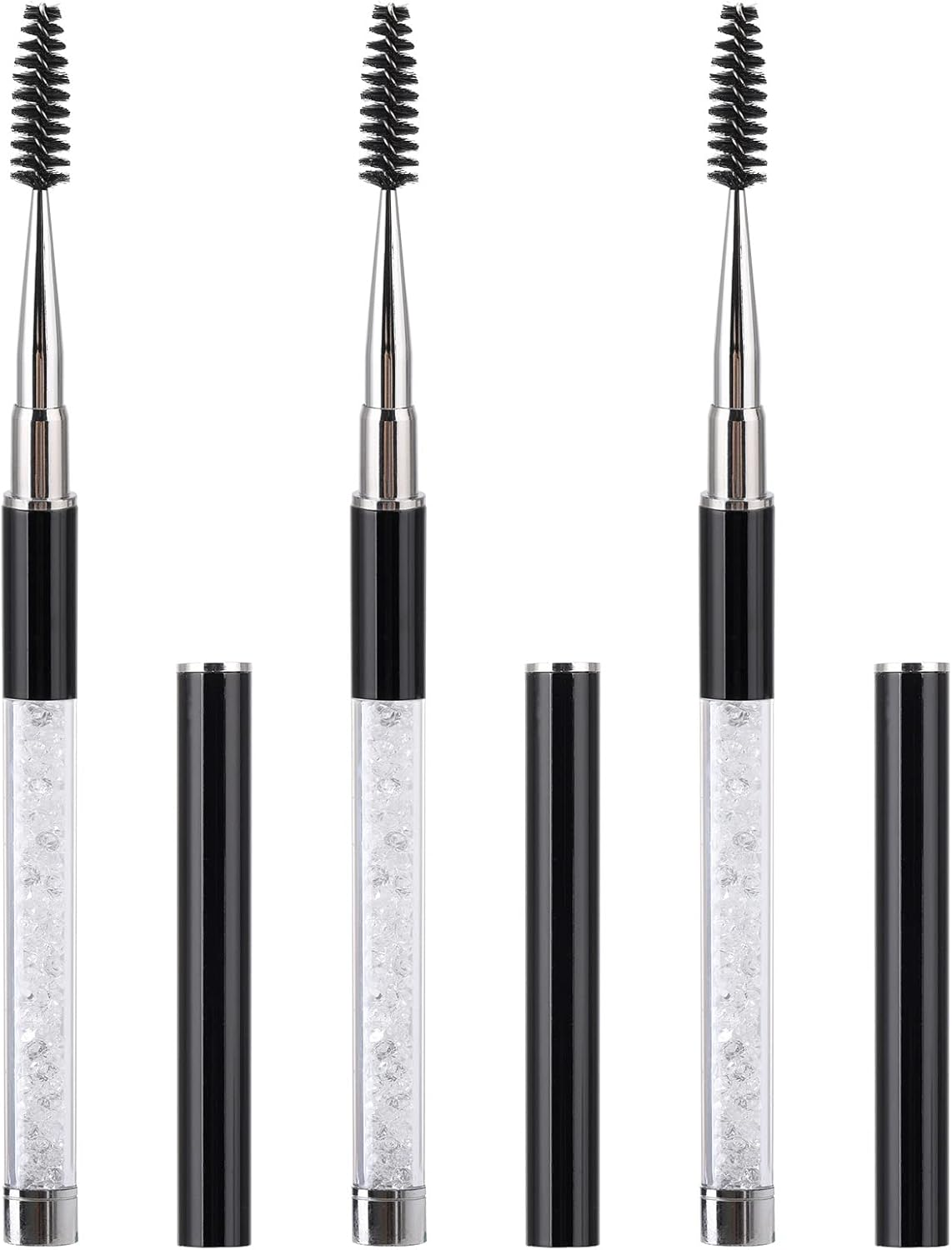 Tbestmax 3 Pcs Spoolies Mascara Wands Eyelash Brushes Eye Brow Brush Applicator with Cap for Travel Pink