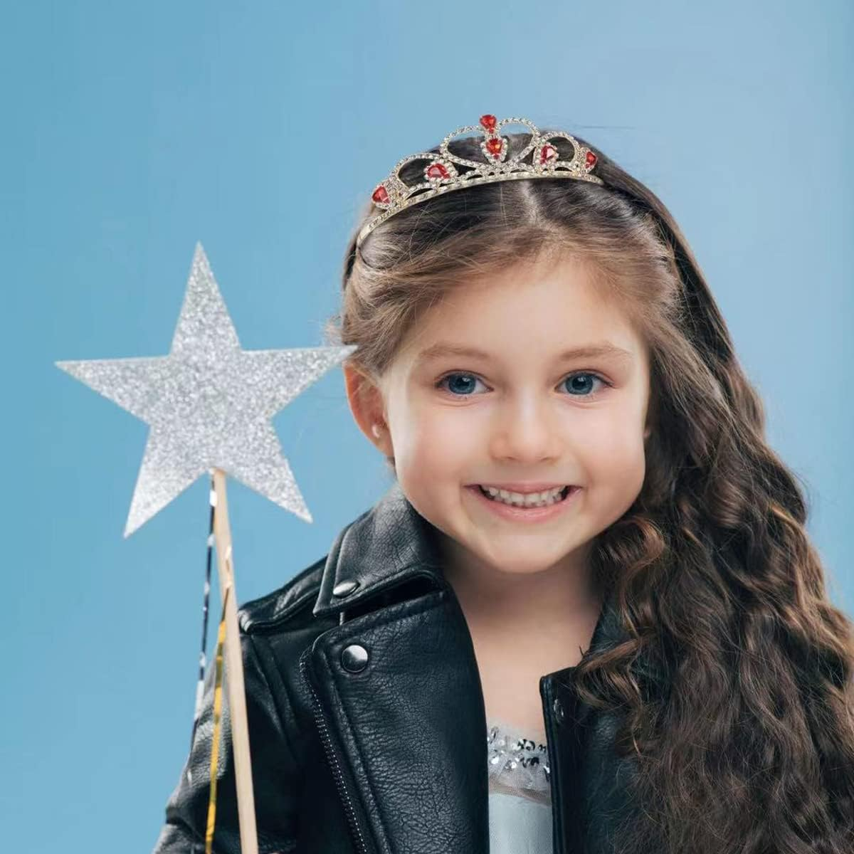 Lovelyshop Red Gems Rhinestone Gold Tiara for Little Girl in Halloween Birthday Princess Party image number 6