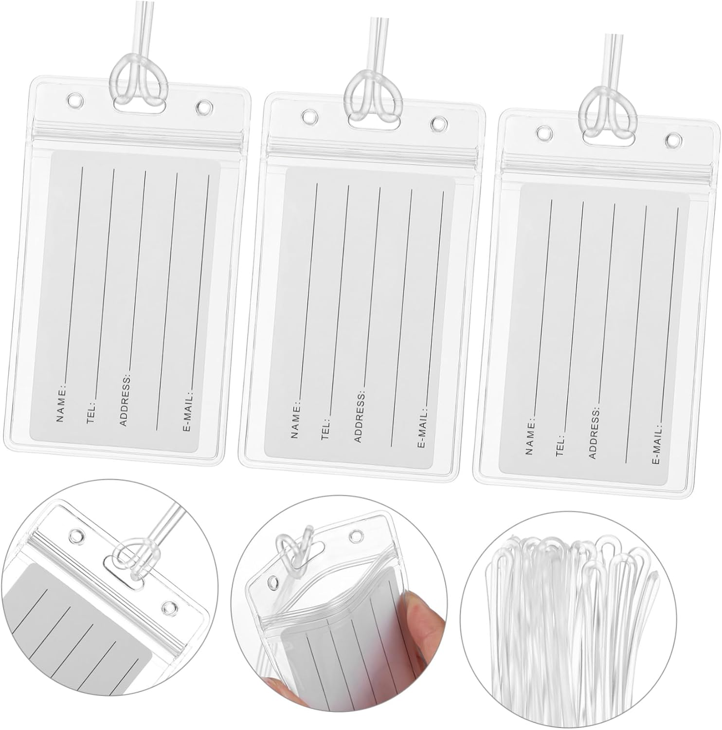 HORIALENCE Clear Luggage Tags with Loops Reusable Transparent Travel Suitcase Label Holders Vertical Id Card Sleeves for Bag Identification and Protection image number 4
