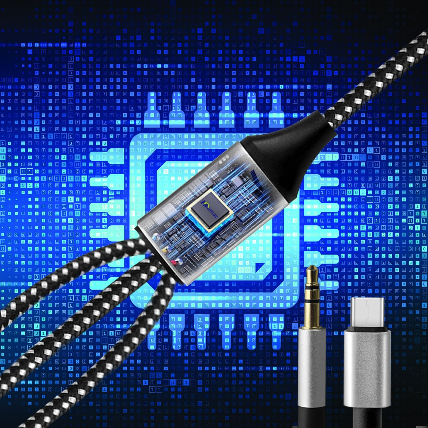 Meamaz 6.56FT Mfi Certified Lightening to Inch Audio Adapter Cable, within to USB C, 3.5Mm to TS Adapter, DAC Chip Include, 3-In-1 Stereo Cable for Headphone AMP (Lightening Compatible) image number 1