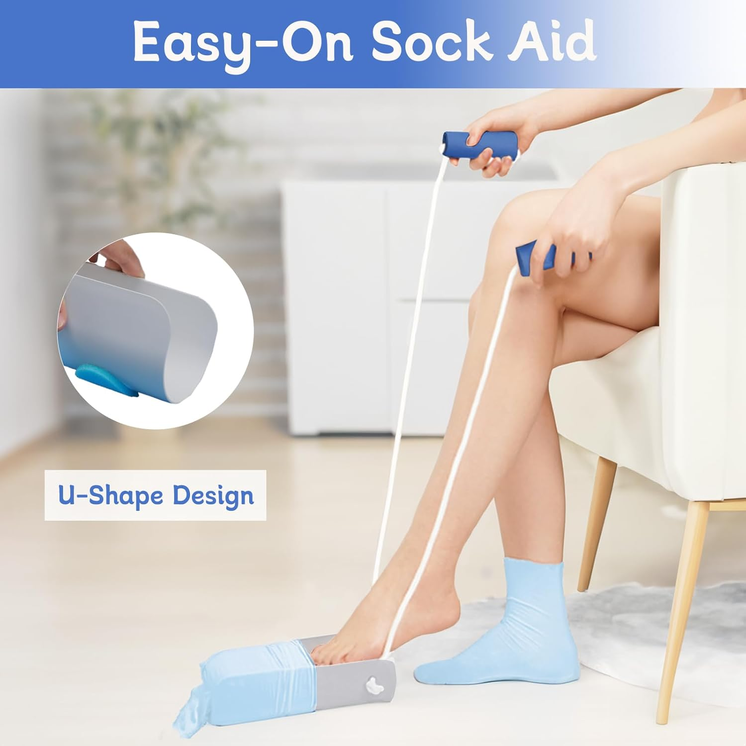 Sock Aid, Sock Aid Device for Seniors, Sock Helpers to Put on Your Socks with Foam Handles, Sock Assistant Device No Bending Easy on Easy Off, Sock Aide for Elderly, Pregnant, Diabetics（Grey） image number 3