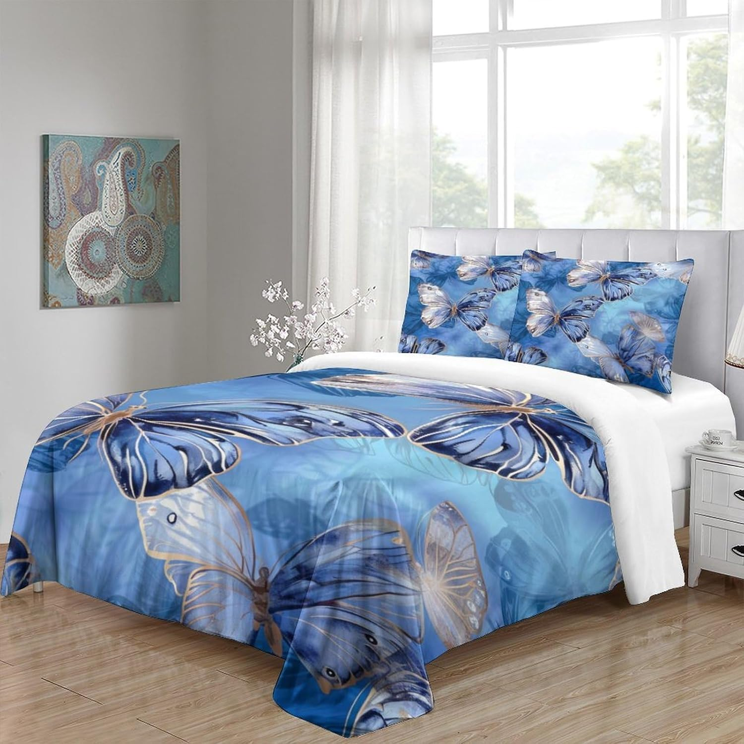 Butterfly 3D Printed Duvet Cover Set Microfiber 3 Pieces Quilt Cover Bedding Set with Pillowcases Soft Comforter Cover with Zipper for Kids Adults,Double（180X210Cm） image number 3