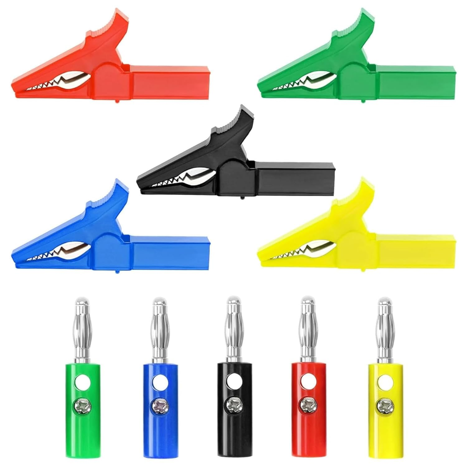 SNOKAY 5 Colors Alligator Clips with 4Mm Banana Plugs 220V 30A Full Insulated Automotive Car Battery Alligator Clips Electrical Test Clips for Multimeter Test Leads, Pure Copper and PVC Material image number 5