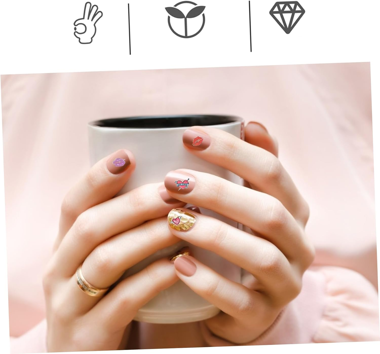 Healeved 6Sheets Adhesive Heart Lip Nail Stickers for Valentine'S Day Nail Art Easy Apply Decals and Festive Celebrations image number 1