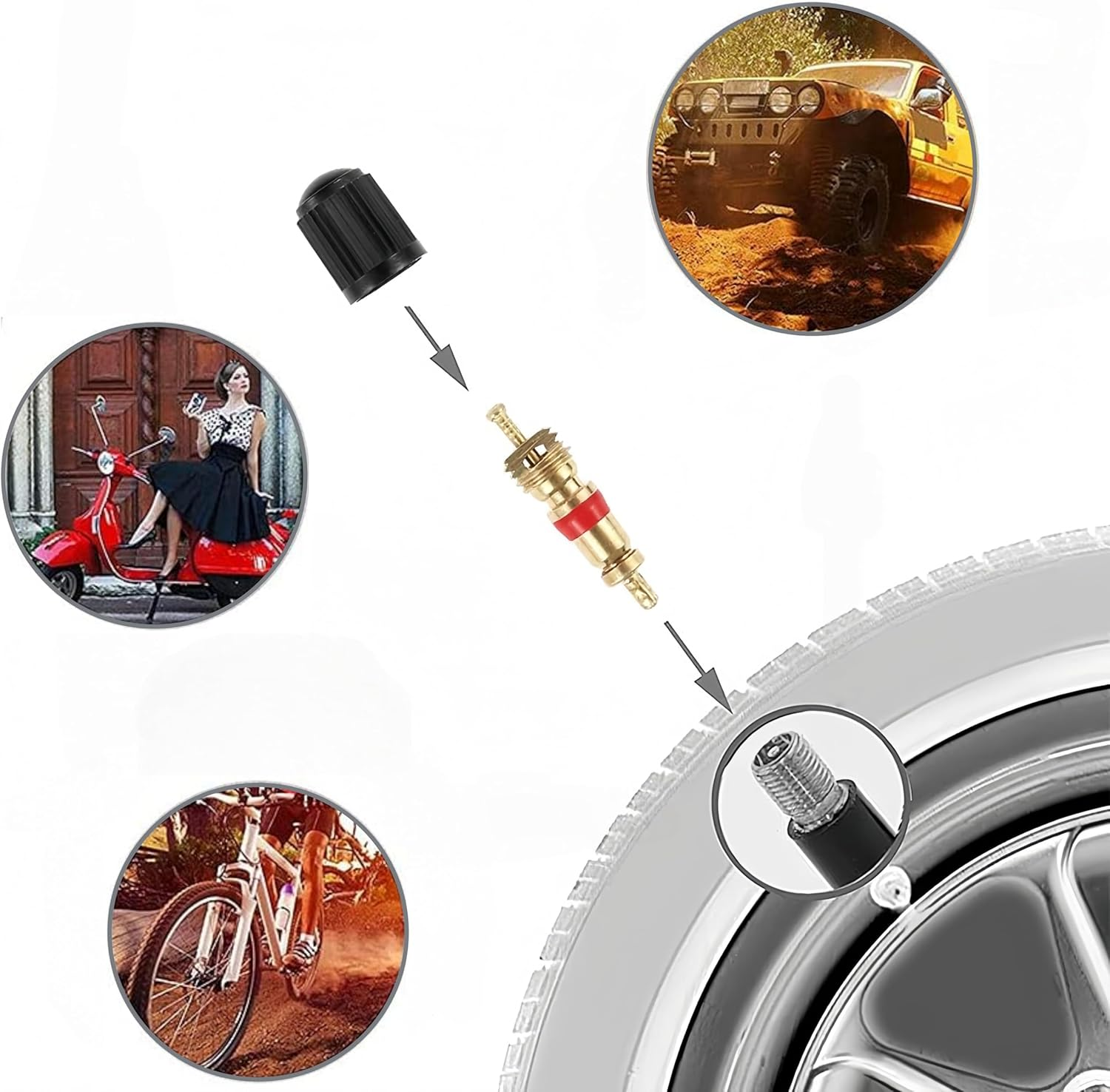 33 PCS Tire Valve Stem Puller Tools Set,Klhcduo Include Tyre Valve Caps Snap-In Valve Stems,Dual & Single Head Core Remover, Valve Cores, 4 Way Valve Tool for Car Vehicle Motorcycle Truck Bicycle