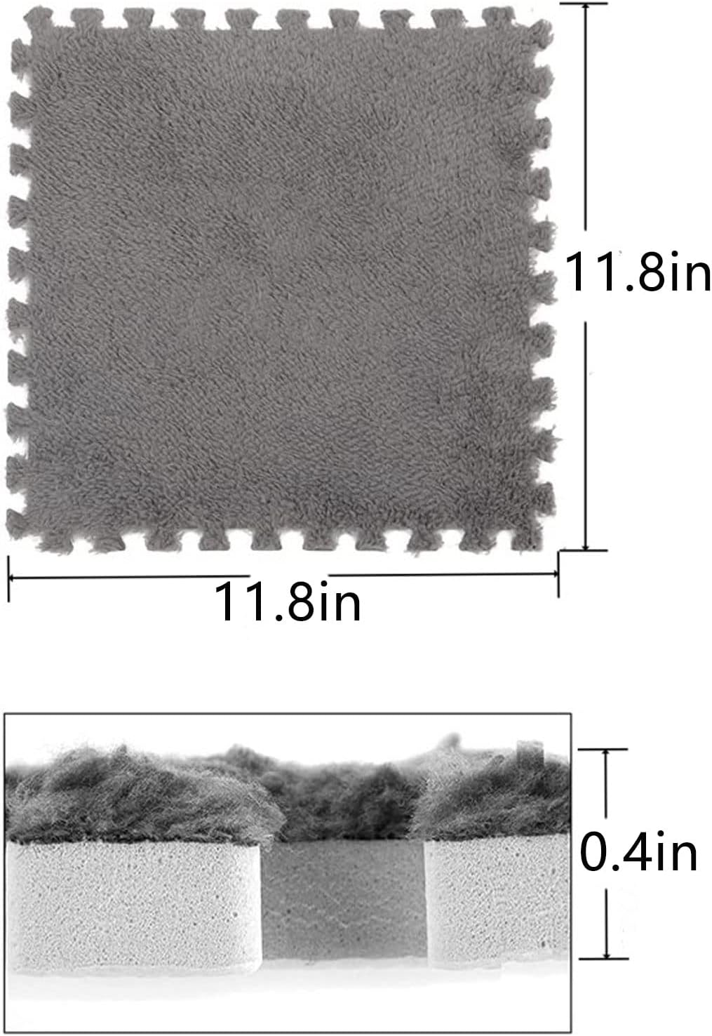 Typutomi 10Pcs Plush Puzzle Foam Floor Mat, Soft Fluffy Interlocking Square Foam Tiles Area Rugs Carpet for Parlor Bedroom Decoration(11.8X11.8In, Pink & White) image number 6