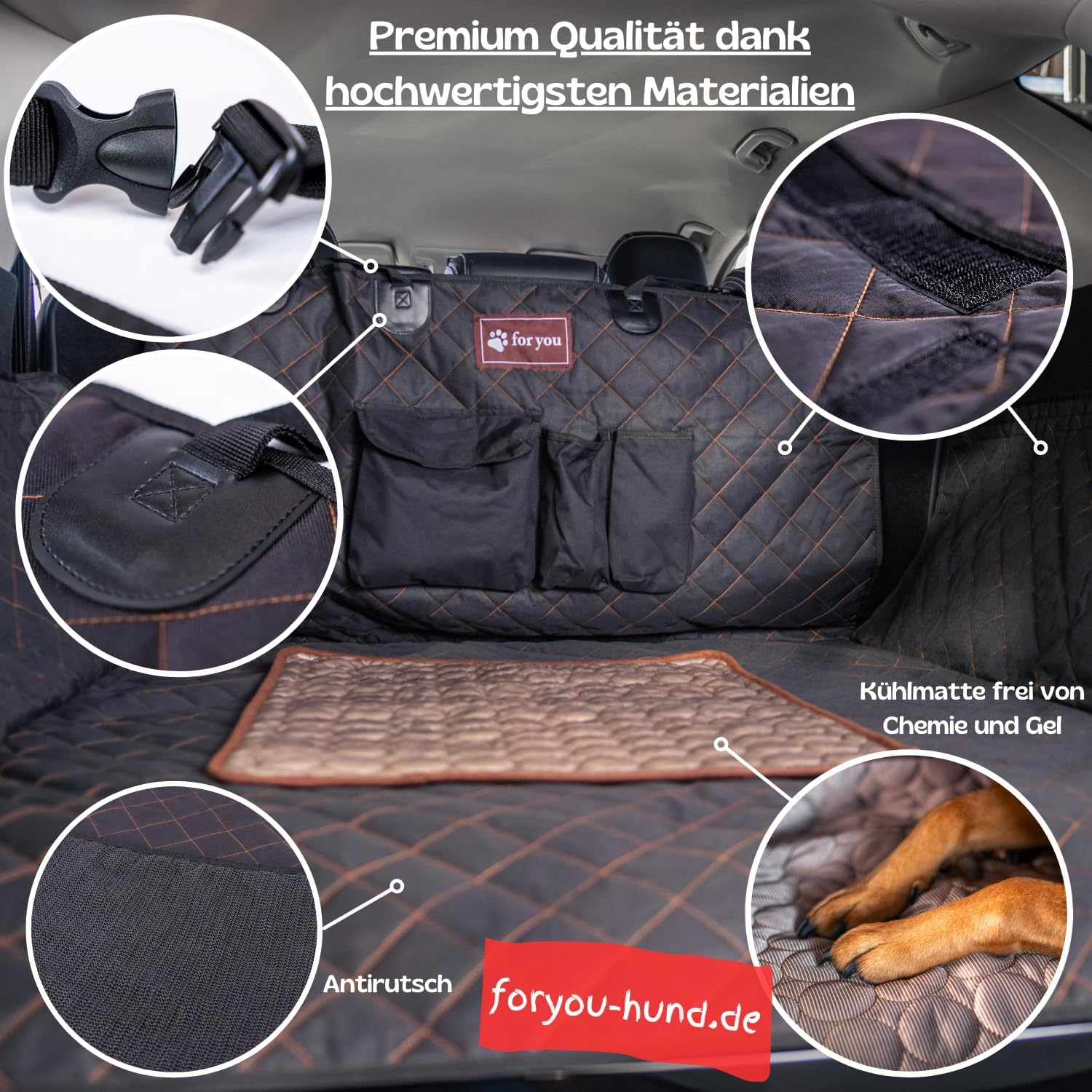 Foryou&reg; Car Boot Protector with Boot Sill Protection Including Cooling Mat &ndash; Universal Boot Protection Mat for Dogs Water-Repellent &ndash; Scratch-Resistant Car Blanket, Premium Quality, Made in Germany