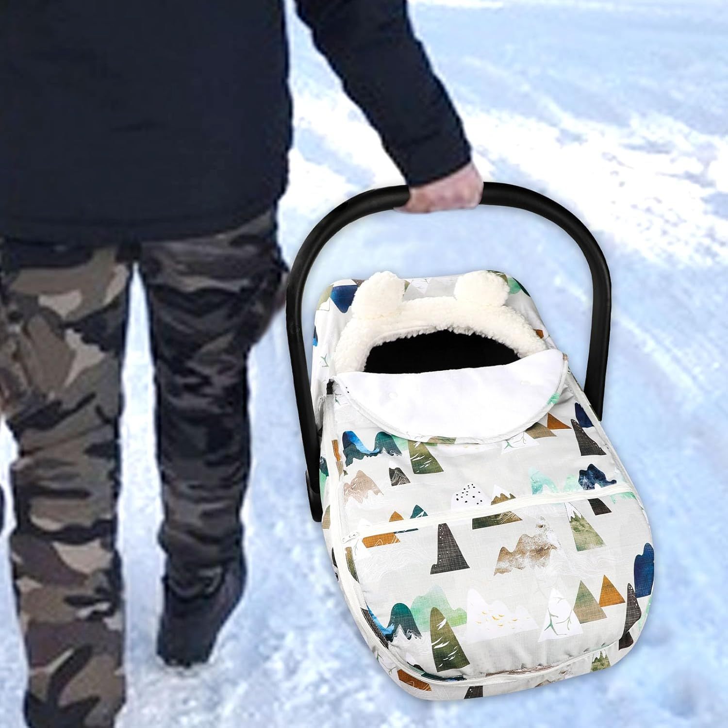 Car Seat Covers for Babies Winter, Flower Carseat Cover Girls, Zipped Cozy & Warm Cover, Universal, Ultra-Soft Breathable, Removable Design Infant Car Seat Canopy image number 6