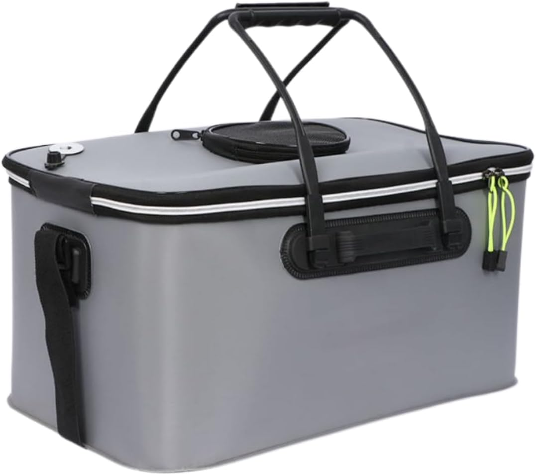 YAOYAOLING Portable Foldable Fishing Bucket,Fishing Bucke,Foldable Fish Bucket. Blue/Grey (Grey) image number 2