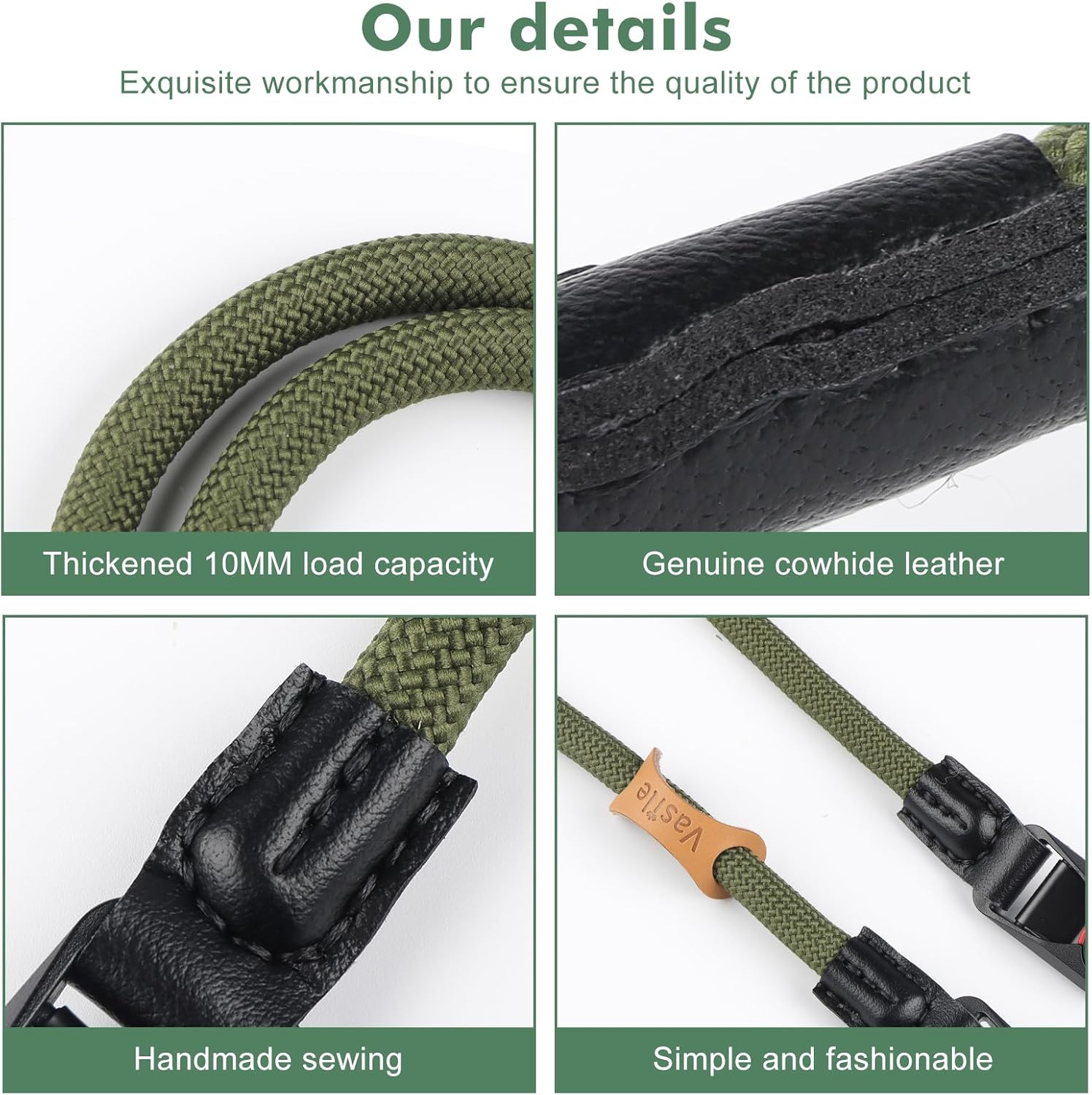 Yplonon Camera Strap with Quick Release - Climbing Rope Camera Strap, Carry Strap for Camera, Shoulder Strap & Wrist Strap for Nikon, Sony, Fuji, DSLR & Compact Cameras - round Rope Green image number 3