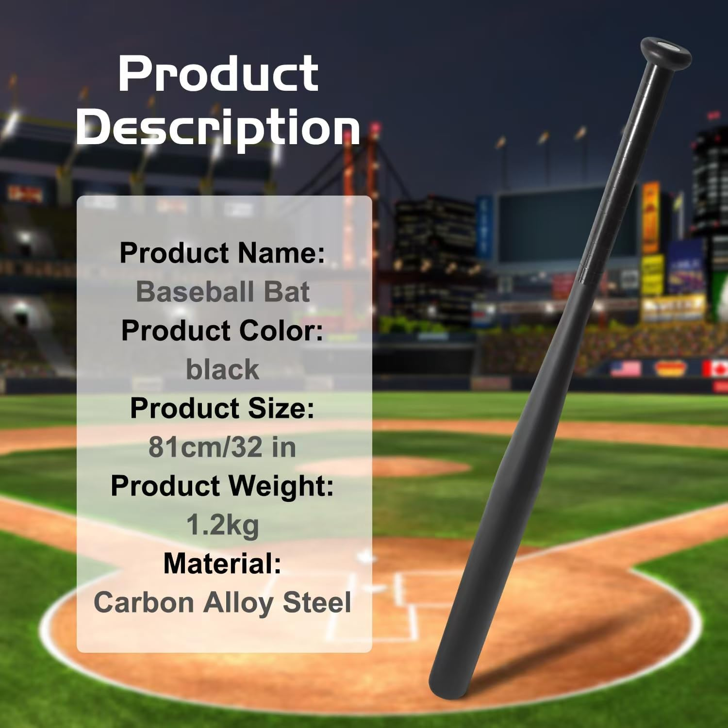 Olusar 32-Inch Carbon Alloy Steel Baseball Bat with Carrying Bag - Durable, No-Slip Design for Easy Transport and Storage - Red image number 2