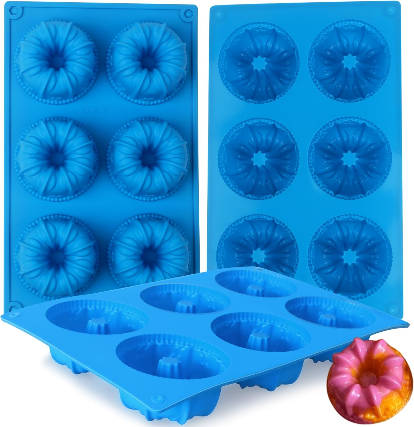 Sidosir Mini Fluted Tube Cake Pan, 6 Cavity Heritage Fluted Tube Cake Silicone Mold for Family Baking,Non Stick Fancy Design Molds for Fluted Tube Cake, Mousse Cups, Jelly