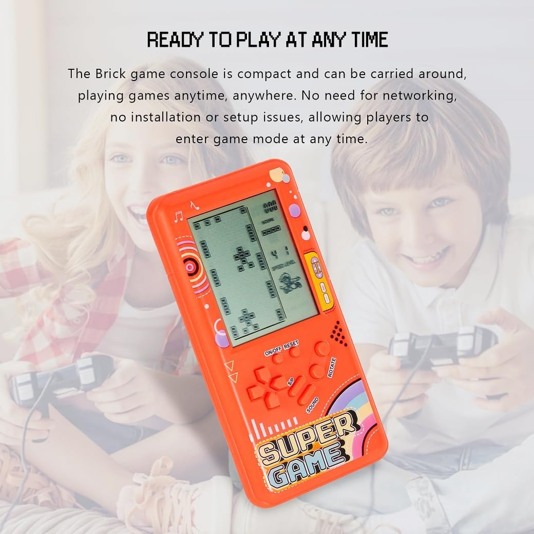 New Big Screen Block Brick Game Console with 23 Games *99 Modes Handheld Console Children'S Console Retro Video Games Adjustable Difficulty Indoor Toys Outdoor Puzzles Toys (Orange) image number 3