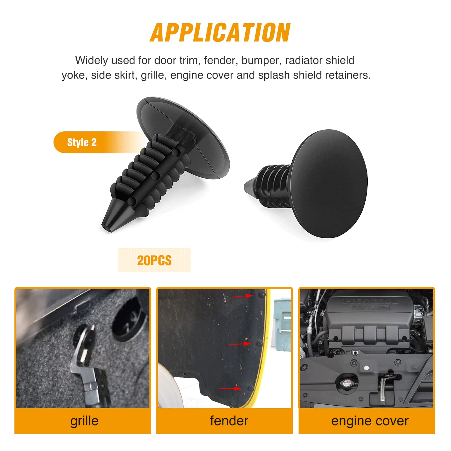 GOOACC 120PCS Car Bumper Push Retainer Clips & Nylon Fasteners Rivet Kit 6Mm 7.6Mm 8Mm 8.8Mm 10Mm Door Trim Panel Clips, 1PC Fastener Remover, Black image number 2