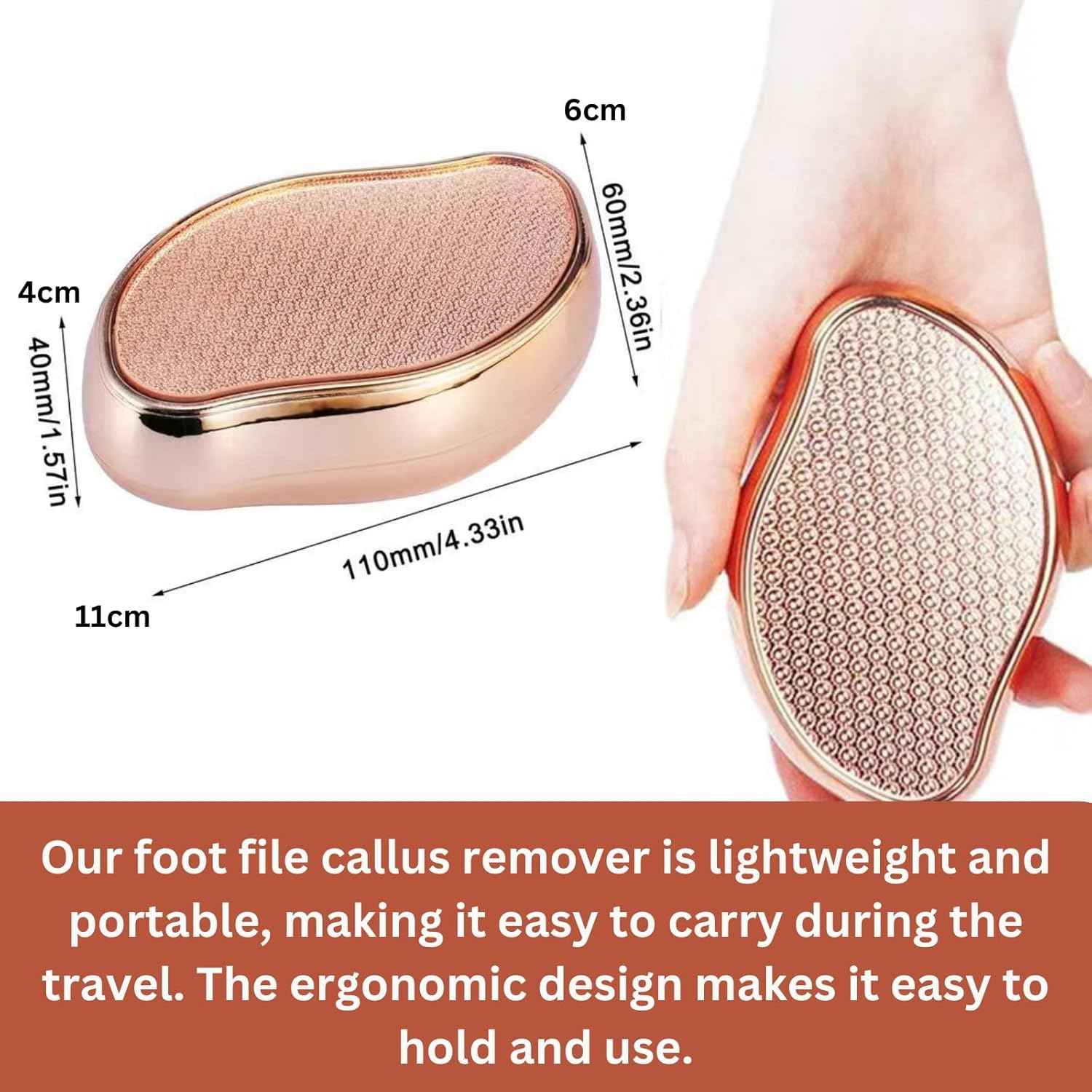 Pedicure Foot File Callus Remover 2 Pack, Portable Rustproof Glass Foot Scrubber Scraper Callous Shaver for Cracked Heel Hard Dry Skin of Feet Hand Elbows Knees (Golden) image number 3
