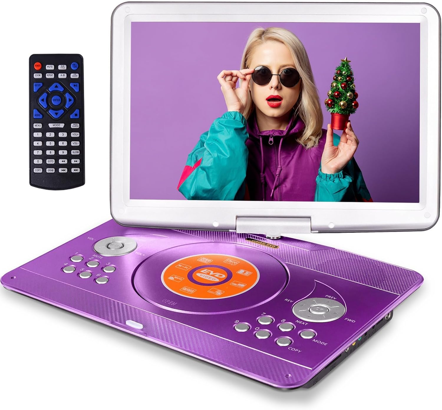 16.9'' Portable DVD Player with 14.1'' Large Swivel HD Screen, Kids DVD Players Portable with 6 Hrs 5000Mah Rechargeable Battery【Upgraded】, Sync TV, Support USB/SD Card, with Car Charge,Purple image number 5