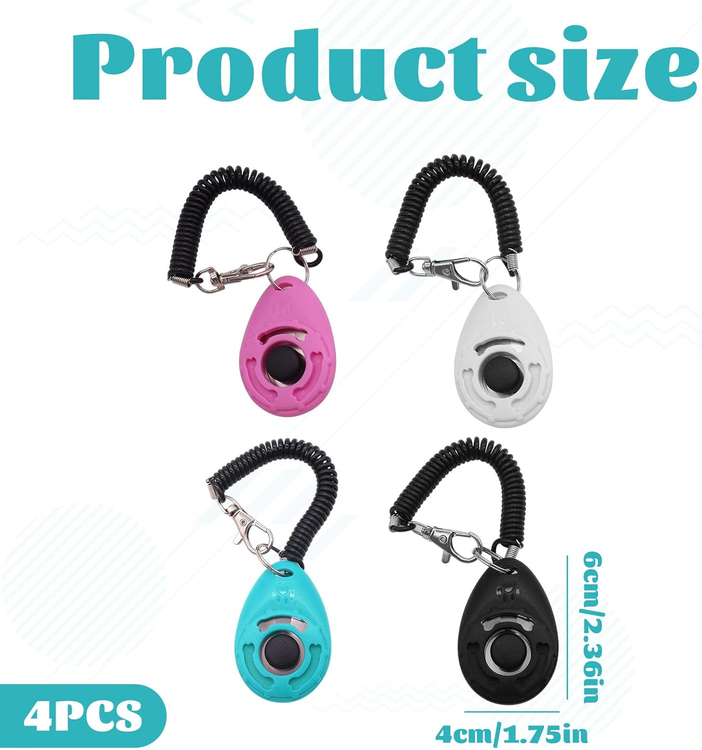 Dog Clicker, 4Pcs Dog Training Clicker, Pet Training Clicker, Pet Behavioral Training Tools with Wrist Strap for Pet like Dog, Cat, Horse, Bird, Dolphin, Puppy (Lake Blue & White & Black & Pink) image number 1