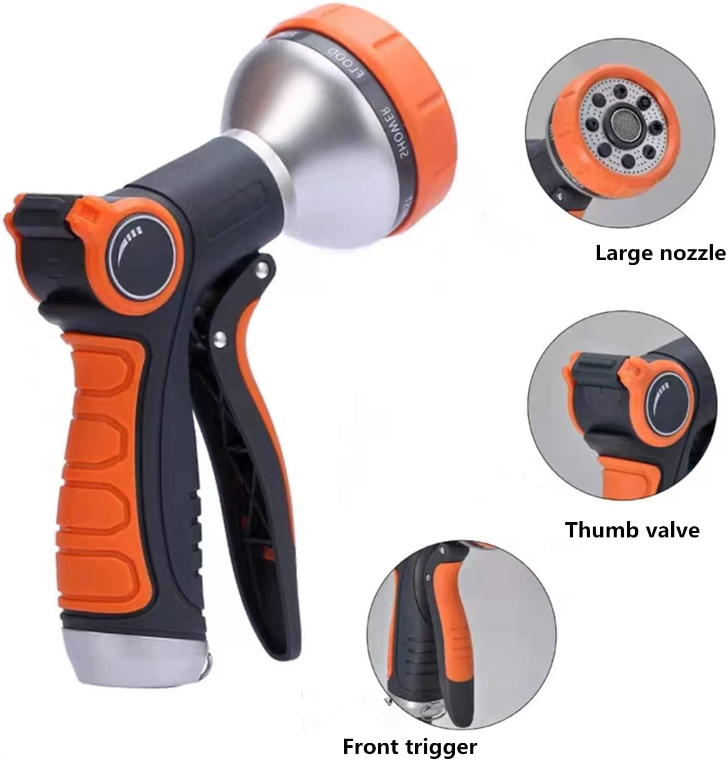 Water Nozzle,Garden Hose Nozzle,Multi Garden Hose Spray Gun,8 Watering Patterns High Pressure Nozzle Sprayer for Watering Lawn,Car Washing,Cleaning,Pets Wash (Black & Orange) image number 2