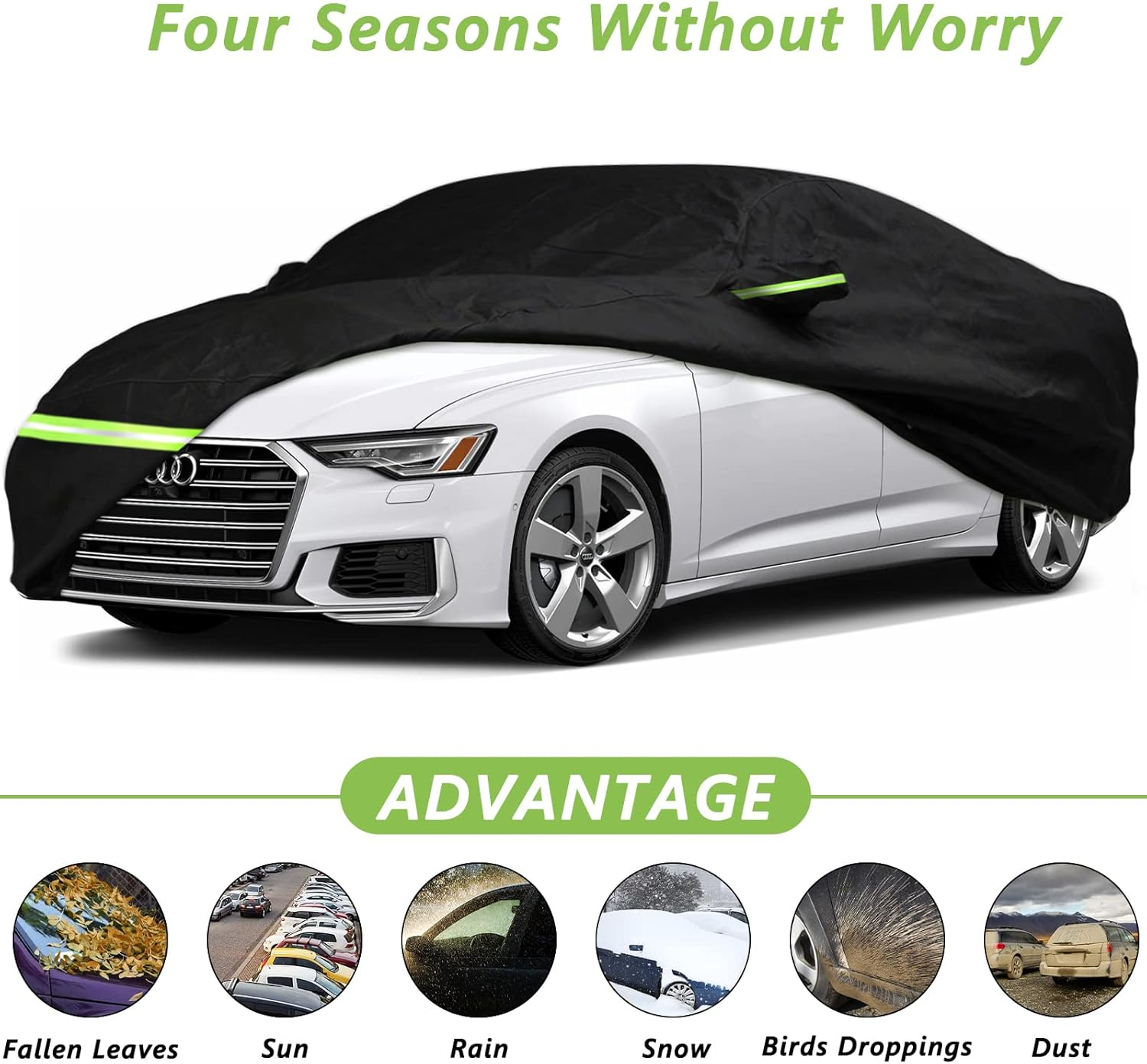YIXIN Waterproof 210T Car Covers for 2004-2024 Audi A6/S6，Fit 100% Waterproof with Windproof Strap & Single Door Zipper (For 2004-2024 Audi A6/S6) - Audi A5 image number 6