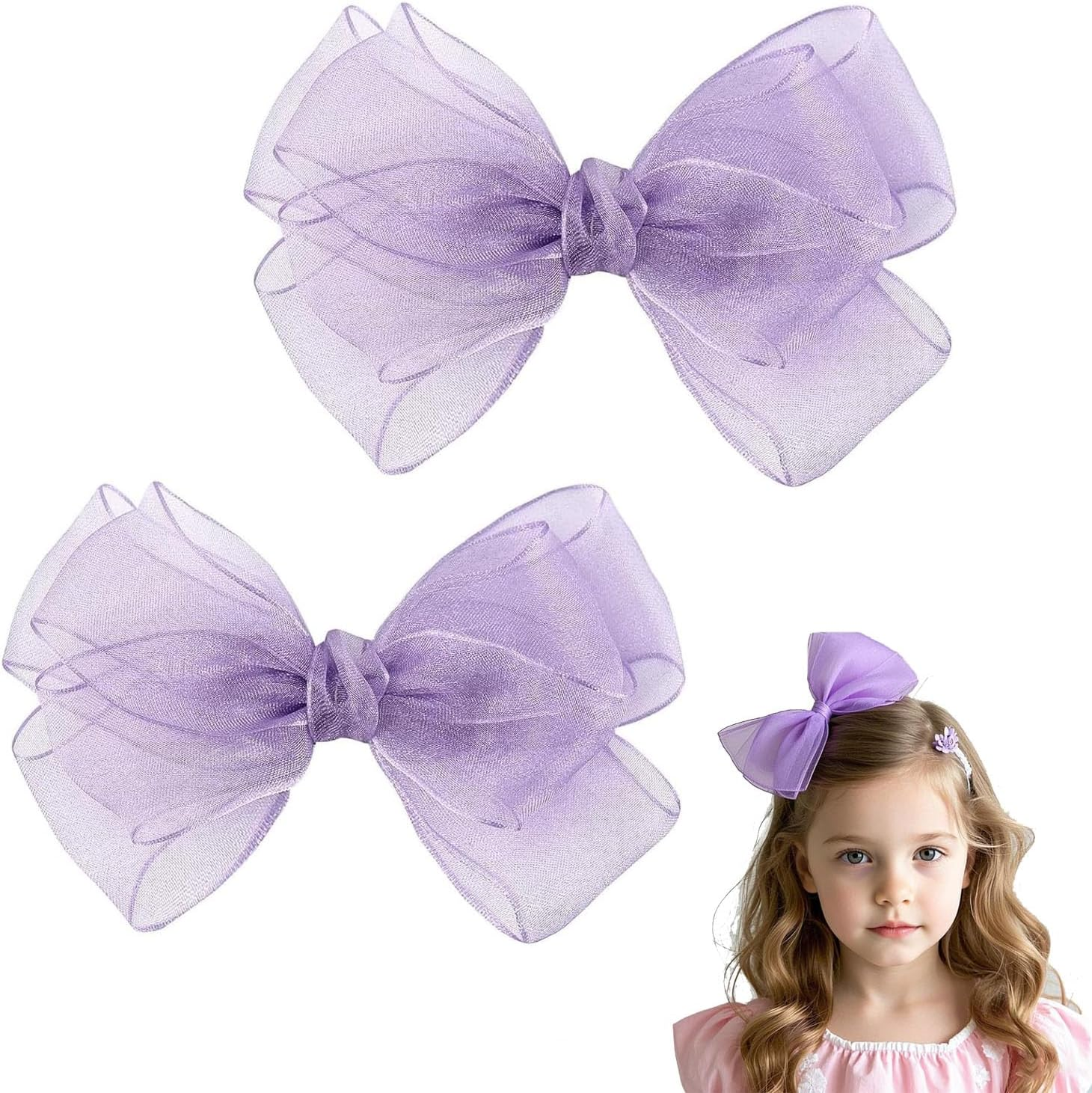 15Cm Double-Layer Organza Hair Bow Clips - 2 Pack Premium Alligator Texture Bows for School Formals/Christmas Pageants | Hypoallergenic Hair Accessories for Girls & Mums image number 3