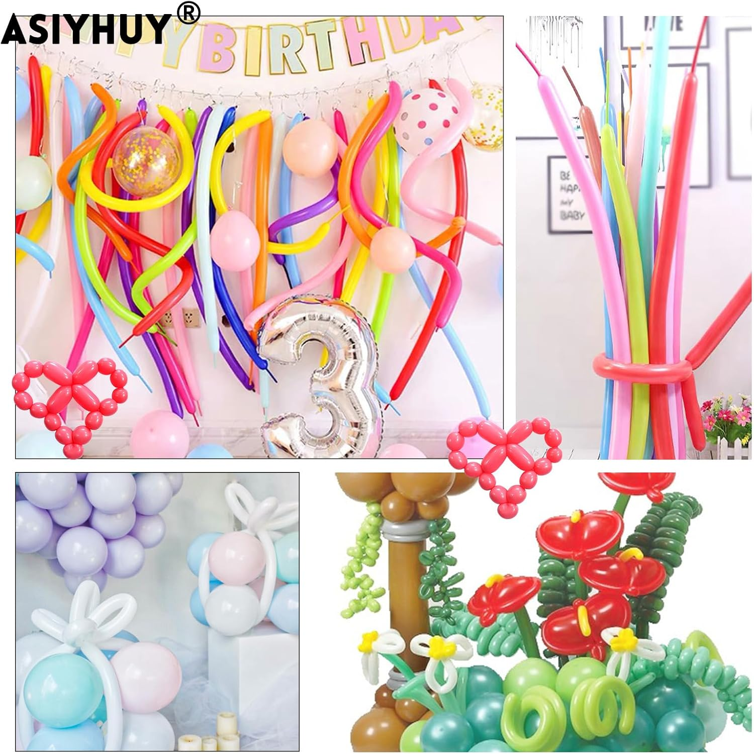 Pastel 260Q Long Balloons 100 Pack Twisting Animal Balloons Assorted Color Thick Latex Modeling Long Magic Balloons for Animal Shape Birthday Weddings Kids' Party Decoration (Pastel Long Balloon) - Black image number 6