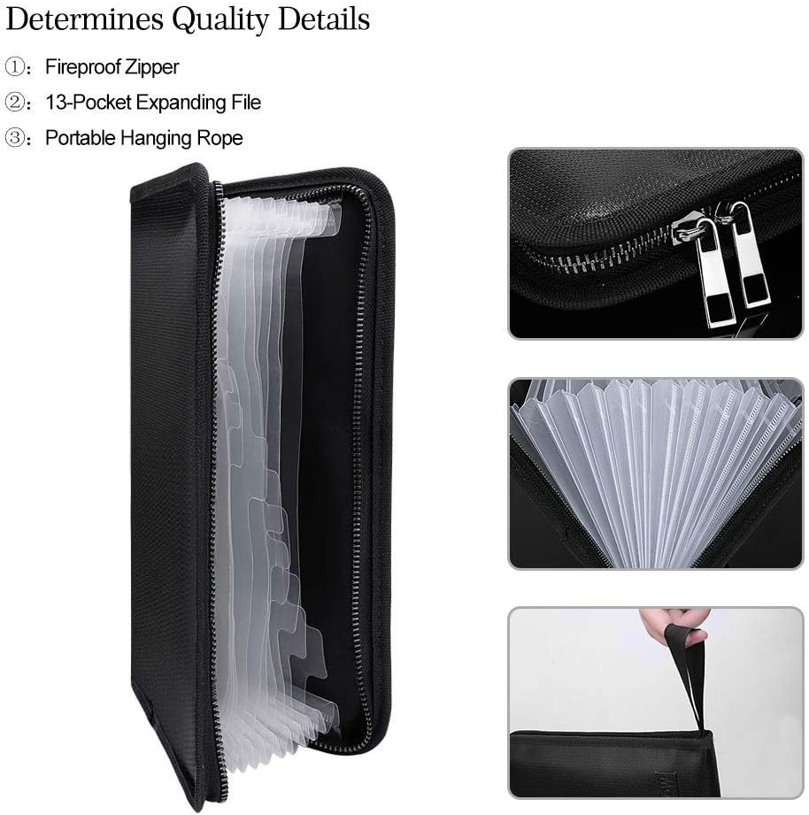 Expanding File Folder Document Organizer Fireproof and Waterproof Document Bag with A5 Size 13 Pockets Zipper Closure Portable Filing Wallet Holder Storage for Check,Bill,Receipts,Tickets(11.4' X6.3') image number 2