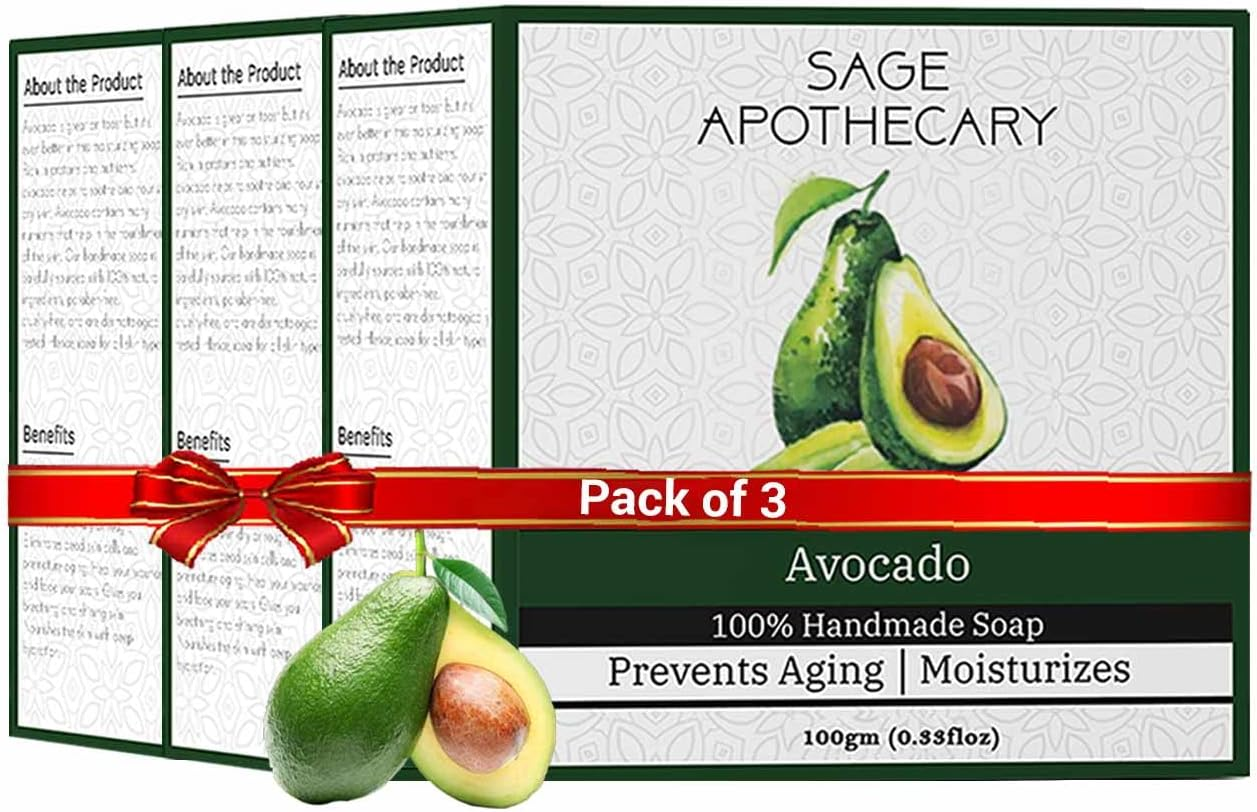 Sage Apothecary Natural Handmade Avocado Bath Soap for Skin Brightening and Its Prevent Acne Problem - Pack of 3 (3 X 100 GM) image number 2