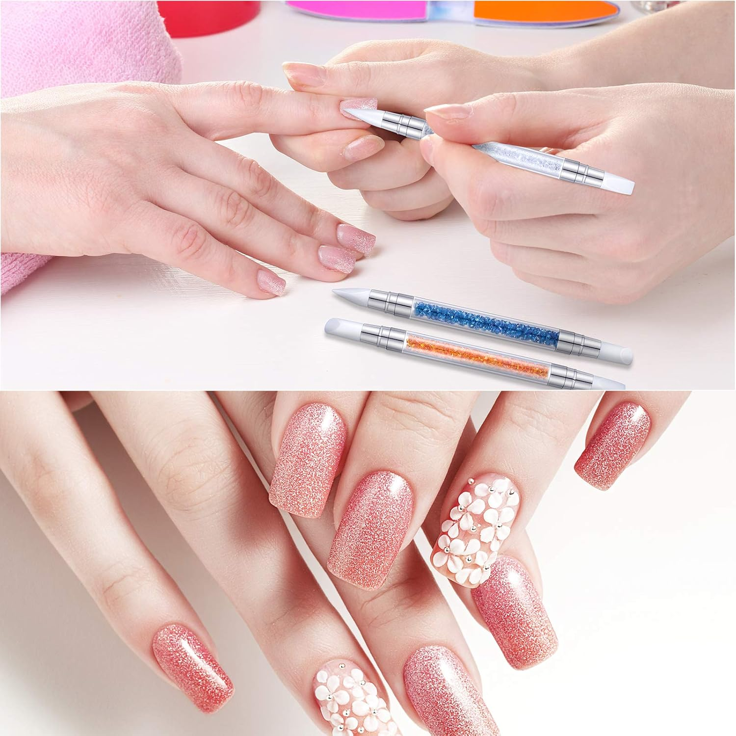 Maitys 10 Pieces Dual Tipped Silicone Nail Tools Nail Sculpture Pen Brushes Rhinestone Nail Polish Acrylic Carving Pen Silicone Head Manicure DIY Brush Dotting Tools Kit for Home Salon image number 2