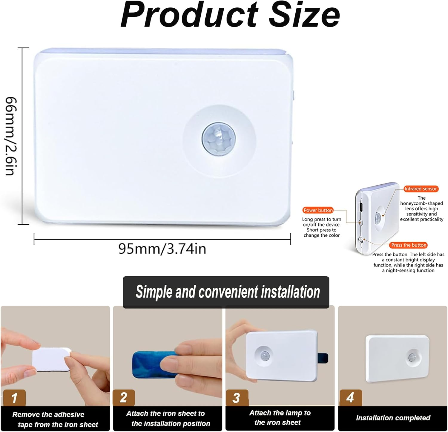 Motion Sensor Night Light, 600Mah Rechargeable Night Lights with Magnetic Base & Dusk to Dawn Sensor, Wireless Stair Lights Indoor Stick on Wall Night Lamp for Stairway Hallway Bedroom (4 Packs) image number 6