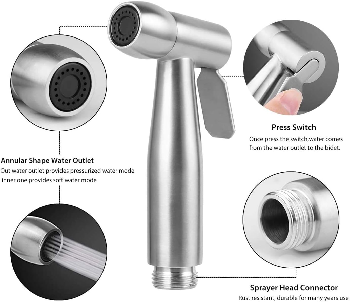 Handheld Bidet Sprayer Toilet with Water Tank Hook and 59In ABS Flexible Telescopic Shower Hose for Bathroom Douche Diaper Cleaning, Pet Bath, Closestool, Squatting Pan, Floor Cleaning image number 1