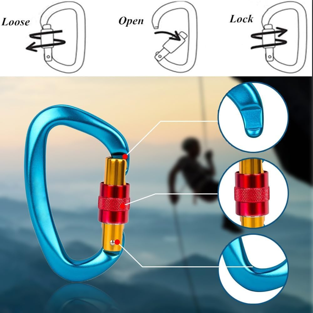 2 Pack D Shape Climbing Carabiner, Heavy Duty Carabiner Connector with 25KN (5623Lbs) for Camping, Mountaineer, Hammock, Outdoor Equipment & Large Animal Leash image number 5