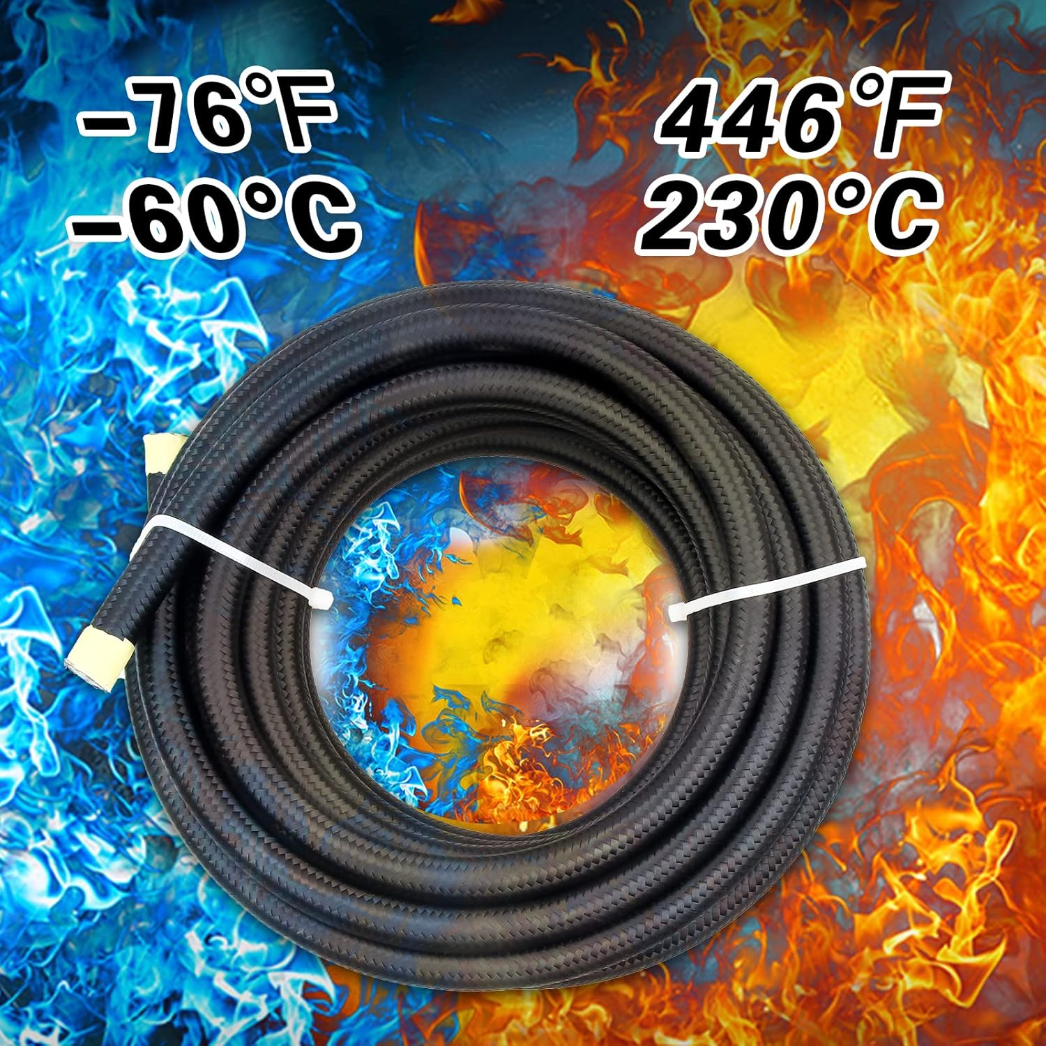 8AN PTFE Fuel Line Kit, 13/32" Nylon Stainless Steel Braided, LS Swap EFI E85 Injection Fuel Hose Fitting AN8 26FT image number 5