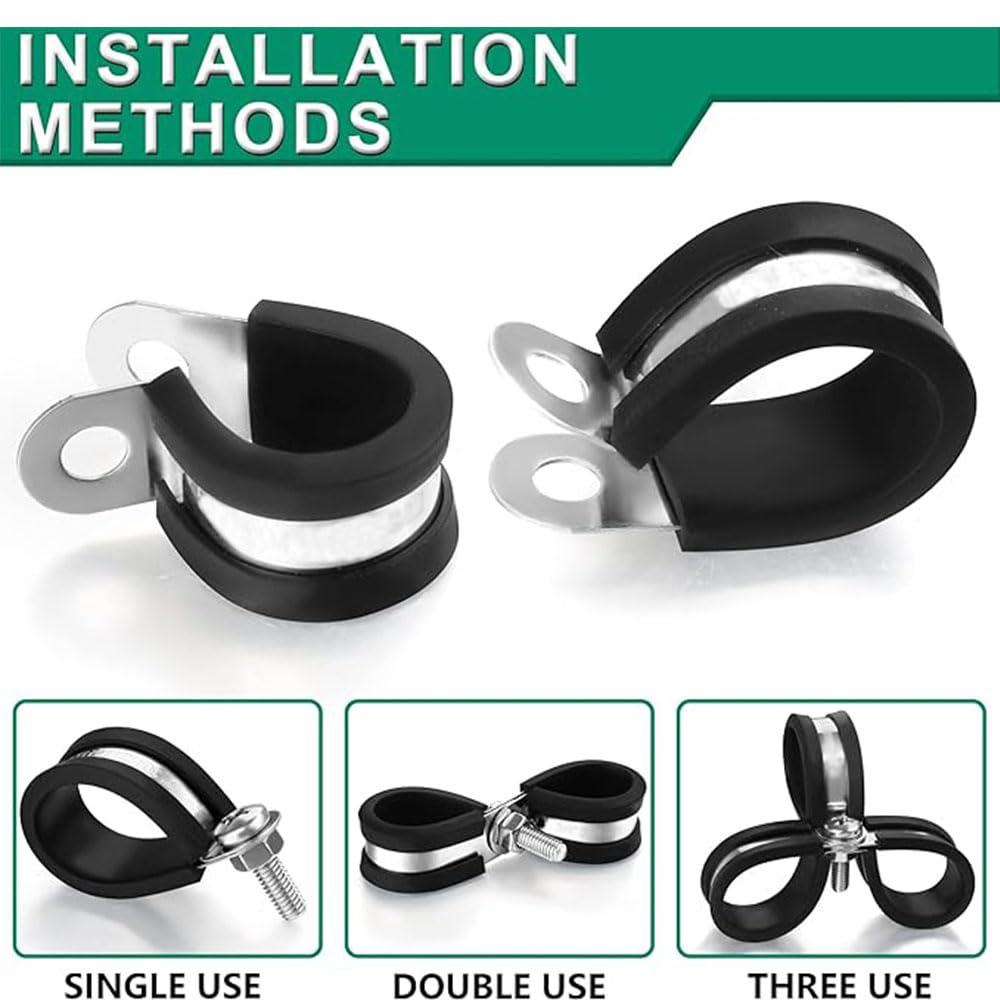 50Pcs 3/8 Inch / 0.95Cm Cable Clamps,304 Stainless Steel Cable Clamps Mounting Cord Fastener Clips for Car Office Home Cable Management(Black)