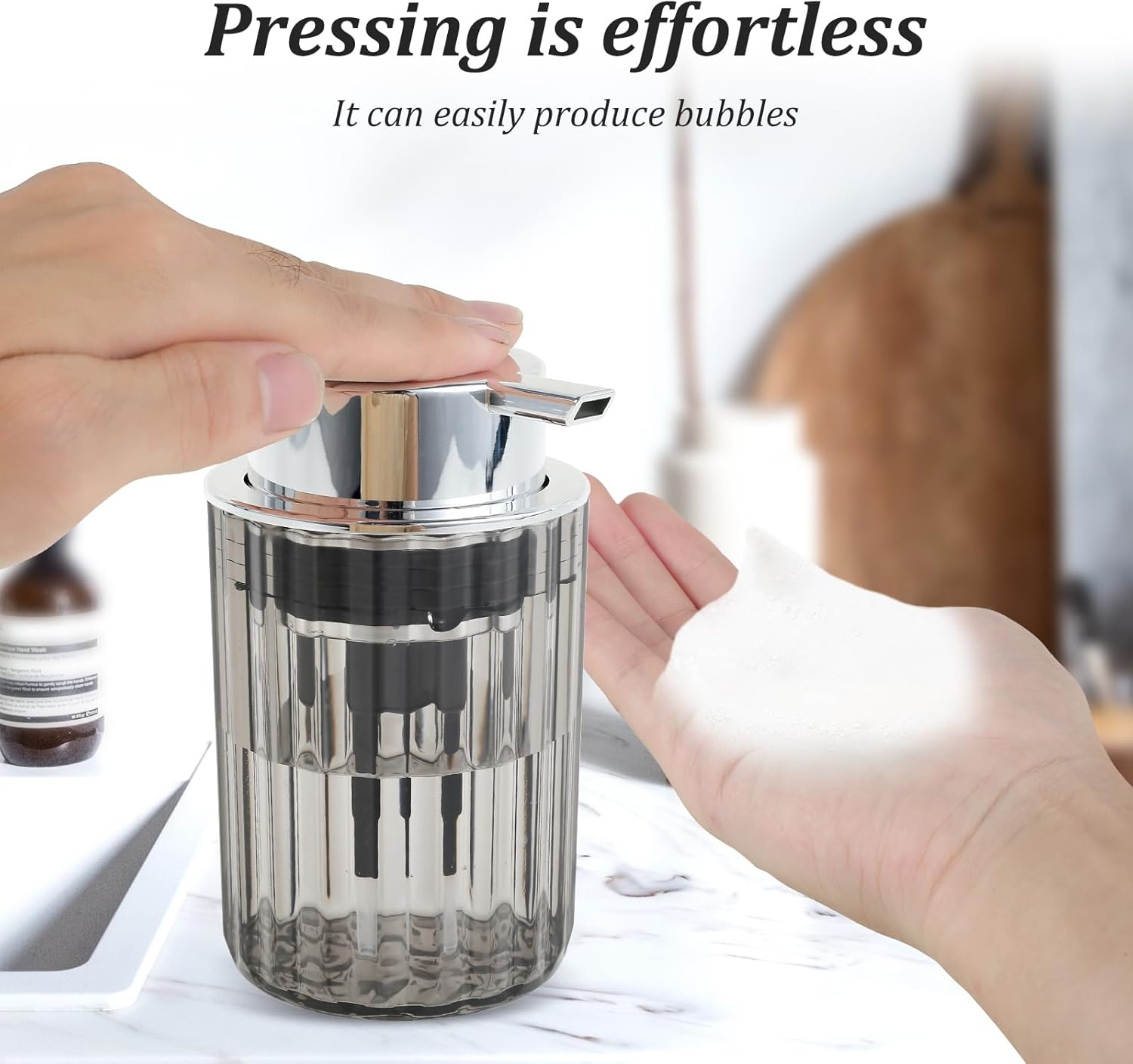 ZFLYCANP 3 Pcs Foaming Hand Soap Dispenser with Plastic Pump, Stylish Hand Soap Pump Dispenser, Refillable Pump Bottle Dispenser for Bathroom Kitchen Countertop image number 6