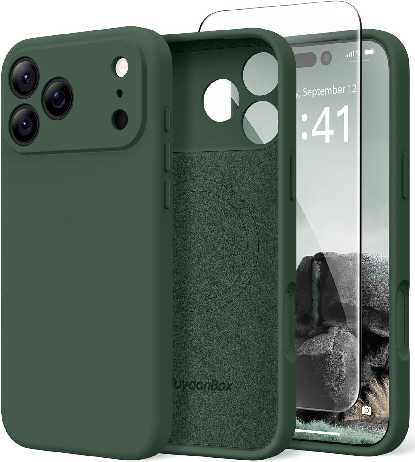 Suydanbox Magnetic for Iphone 17 Pro Max Case, Compatible with Magsafe, [Full Camera Protection][Screen Protector] Silicone Shockproof Protective Phone Case for Iphone 17 Pro Max 6.9", Calke Green