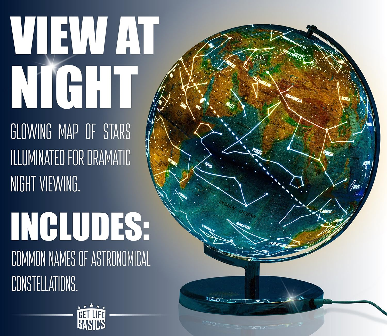 World Globe with Illuminated Constellations - 32 Cm Light up Globe for Kids & Adults - Interactive Earth Globe Makes Great Educational Toys, Office Supplies, Teacher Desk D&eacute;cor, More by Get Life Basics image number 5