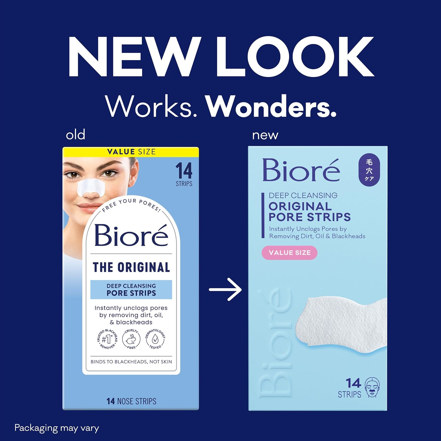 Bior&eacute; Original Blackhead Remover Strips, Deep Cleansing Nose Strips with Instant Pore Unclogging, Features C-Bond Technology, Oil-Free, Non-Comedogenic Use, 14 Count