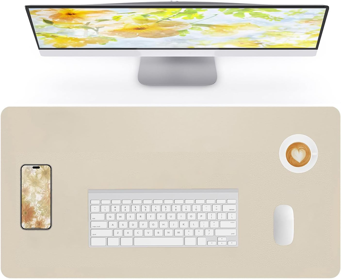 Crazy Horse Leather Desk Mat Large Mouse Pad Laptop Computer Desk Pad Protector Non-Slip Waterproof Table Blotter Desktop Writing Pad for Office and Home (Beige, 80X40Cm)