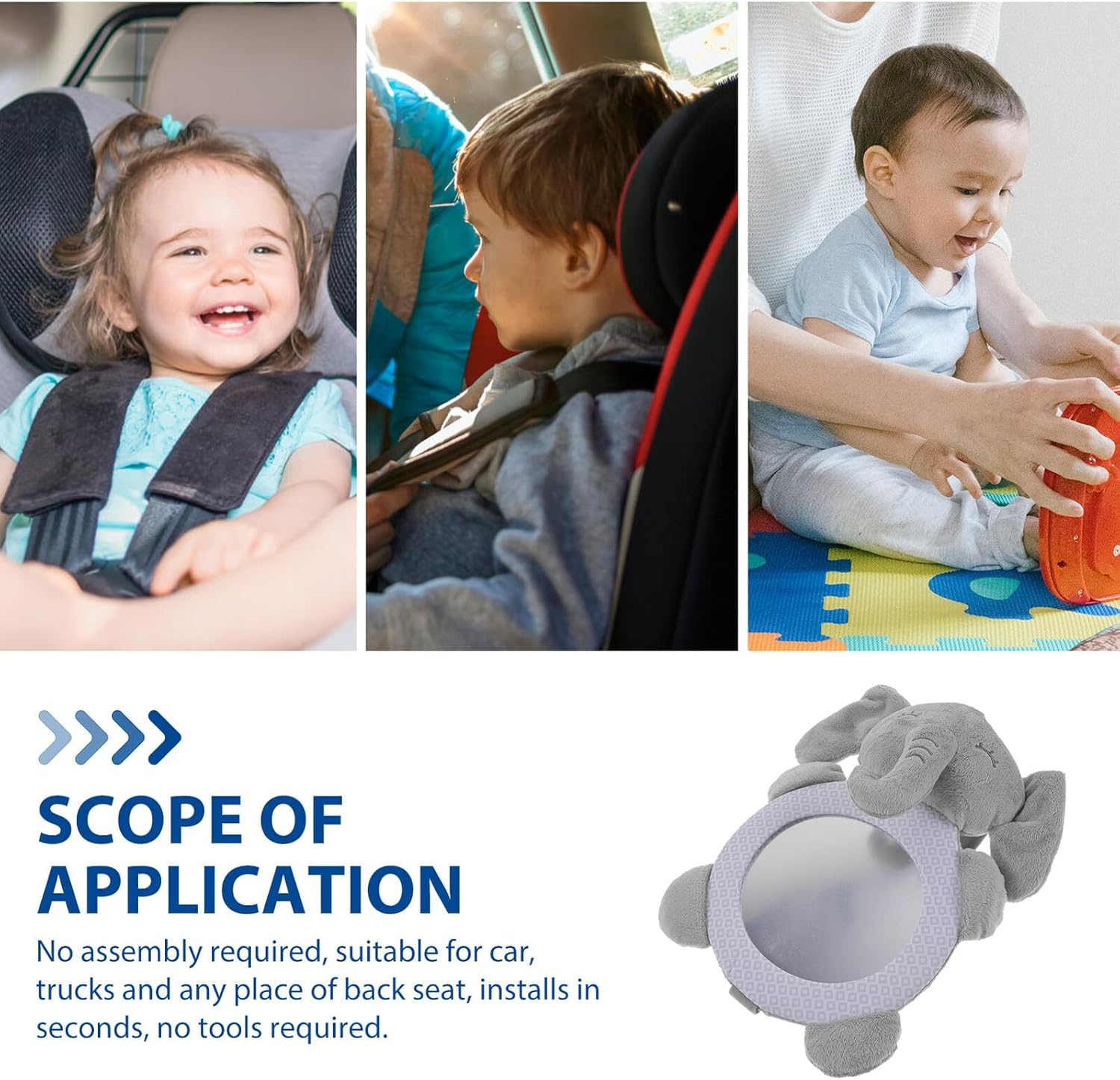 Bestonzon Elephant Mirror for Crib Stroller Car Seat Headrest Lightweight Shatterproof Rearview for Tummy and Road Trips Easy Strap Installation Soothes Anxiety with Parent View image number 3