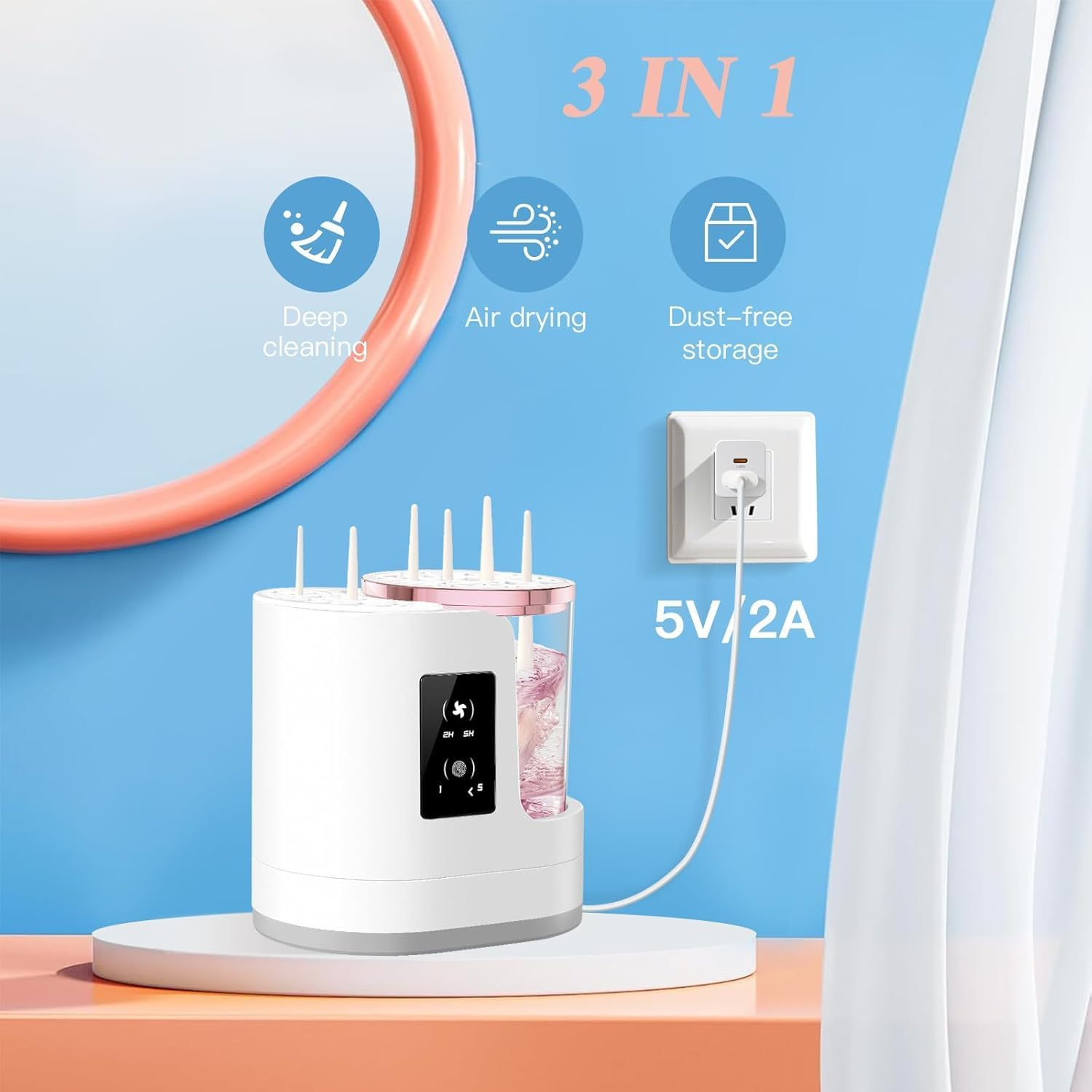 3-IN-1 Electric Makeup Brush Cleaner Machine and Dryer, SBMKK Automatic Make up Brush Cleaner Tool, for All Size Brush Sponges Beauty Cosmetic Set