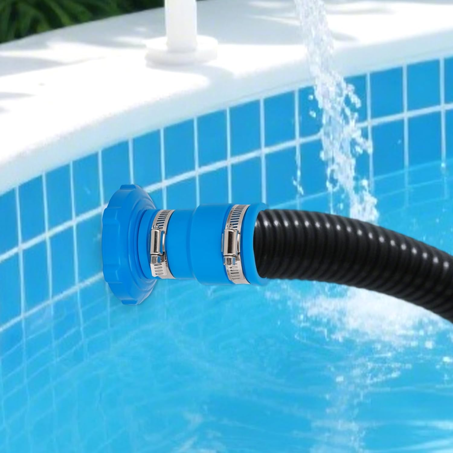 BOXOB Pool Vacuum Hose Adapter B, for Intex above Ground Skimmers Screw Clamps Included Replacement Connector for Filter Pump Hoses & Skimmer Cleaners (Blue) image number 1