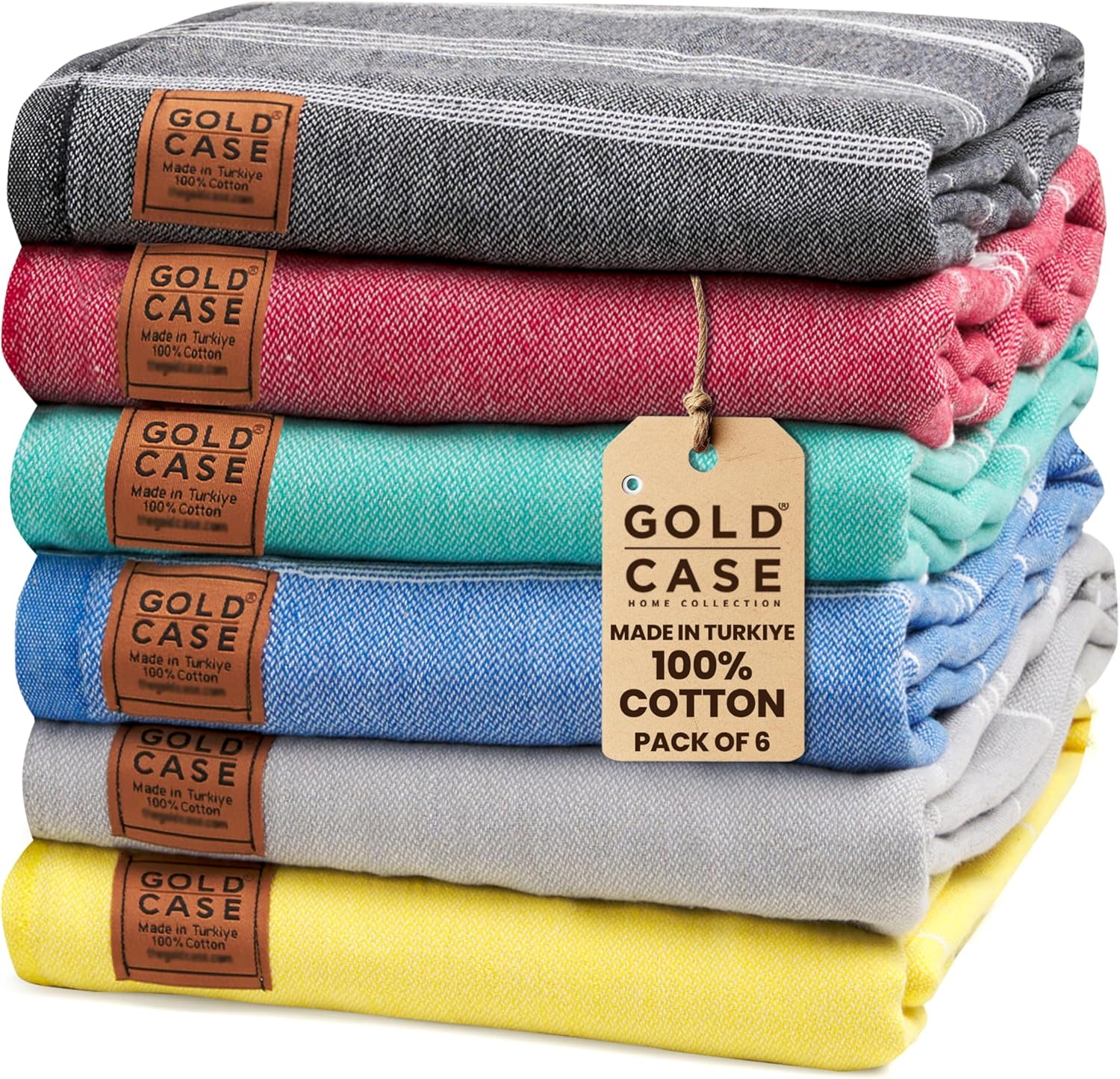 GOLD CASE Home Collection Lycia Turkish Beach Towel Set of 6-100% Cotton & Sand Free Towels for Vacation Essentials - XXL Pre Washed Quick Dry Travel Bath Towel - 70 X 38 Inches - Multi1 image number 5