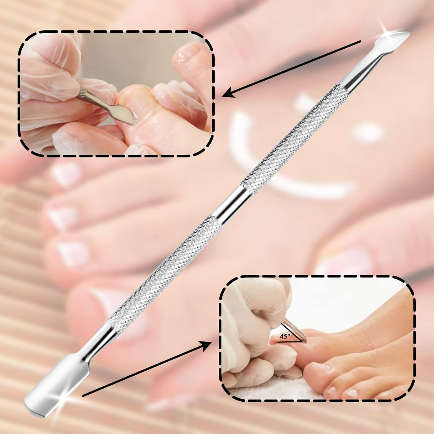 100 Pcs Fake Toenails - 10 Different Sizes Natural Toe Nails False with Glue, Cuticle Pusher and Organizer for Nail DIY and Nail Salon image number 3
