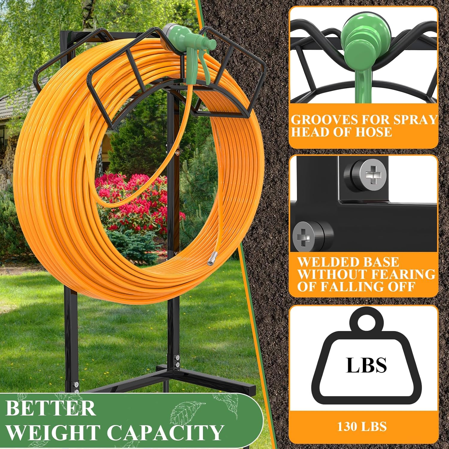 Qatsrin Super Stable Garden Hose Holder, Detachable Water Hose Holders Hose Storage Hold 120-Feet Hose, Water Hose Holder for Outside, Yard, Lawn, Farm (Black) - Bronze image number 2