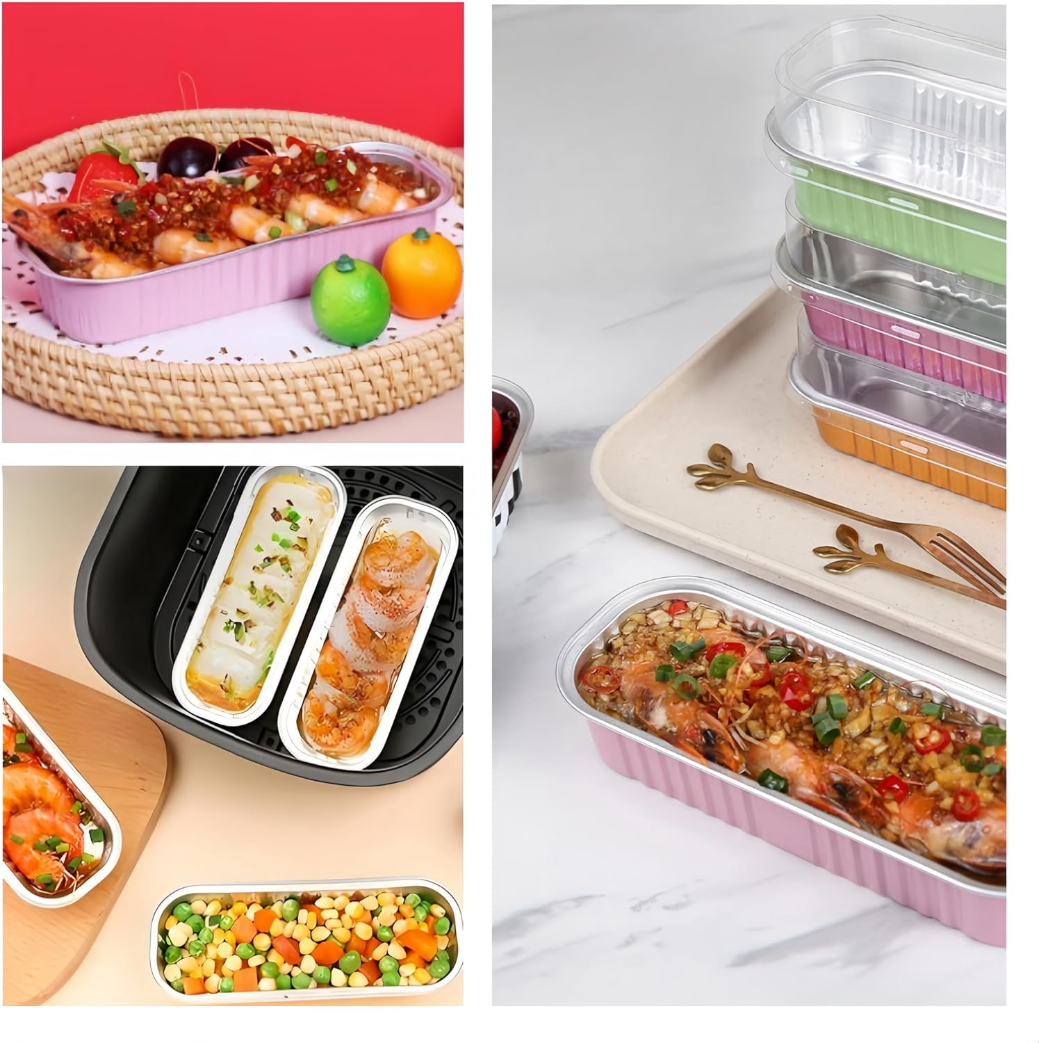 100 Pack Mini Loaf Pans, Ai-Oumleef Aluminum Mini Loaf Pans with Lids and Spoons,Rectangle Aluminum Foil Baking Pans Tins Containers,Cupcake Containers Cheesecake Creme Brulee Ramekins (Pink) image number 2