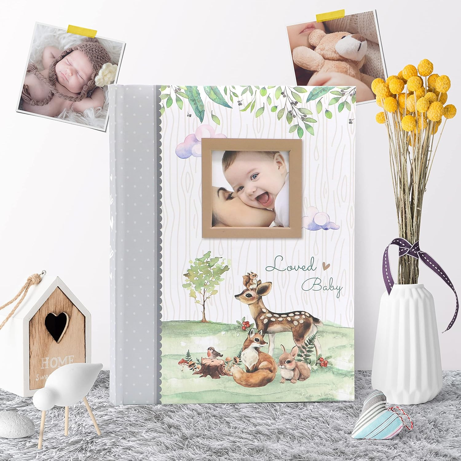 Holoary First 5 Years Baby Memory Book, 76 Colourful Illustrated Keepsake Journal Pages Record Book Album for Newborn Baby Boy or Baby Girl, Woodland Animals Design