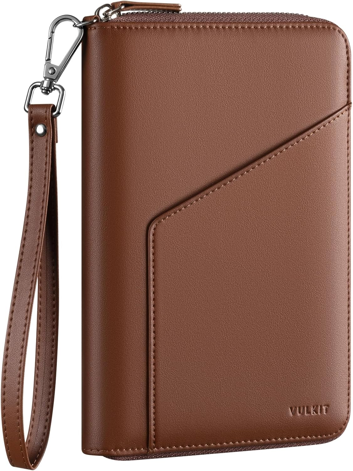 VULKIT Leather Passport Holder Family Travel Document Organizer with RFID Blocking Travel Wallet Slim Passport Slots SIM Card and Multiple Card Holders Passport Wallet for Men and Women (Brown)