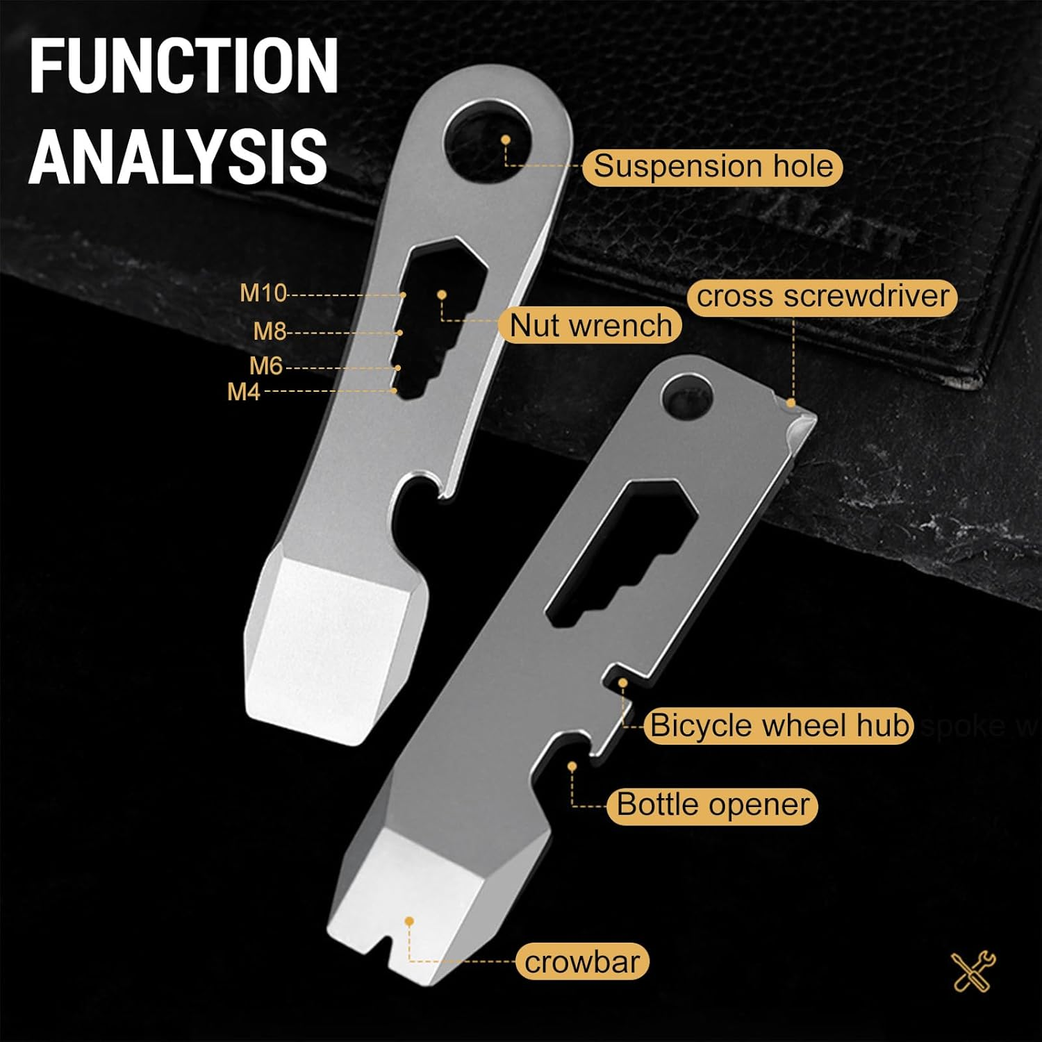Titanium EDC Pry Bar Bottle Opener Keychain Pry Bar Nut Wrench, Screwdriver, Bicycle Hub Spoke Wrench Multi Tool, Equipment Tools for Camping, Hiking image number 6
