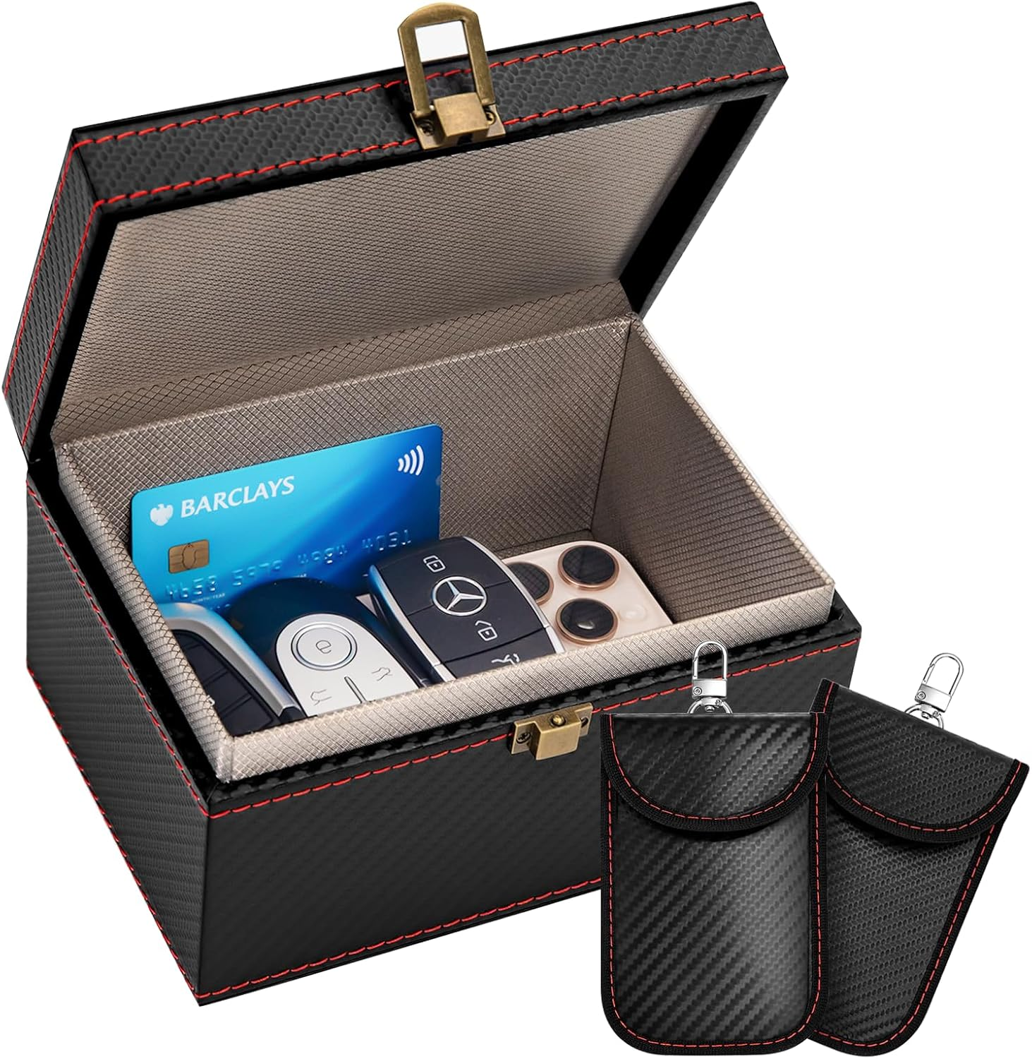OWLKELA Faraday Box for Car Keys with 2 Signal Blocking Bags, Anti-Theft Blocking Pouch RFID Key Fob Protector Shielding Cage, 6.7&rdquo; X 4.7&rdquo; X 3.7&rdquo; (6-8 Keys Capacity) image number 1